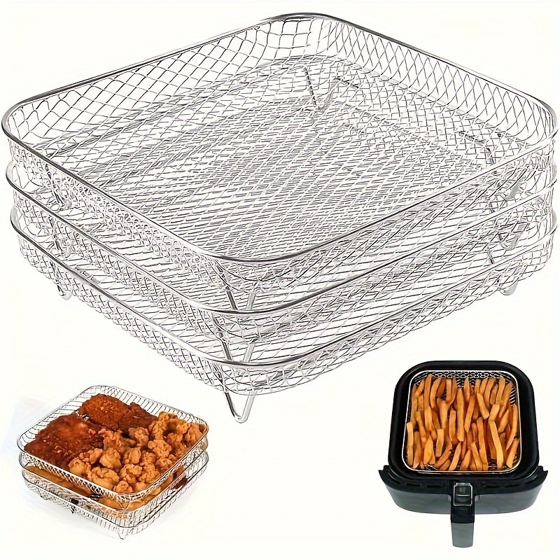 

3-piece Set Square Air Fryer Accessories - 8" Stainless Steel Dehydrator Racks, Stackable & Easy To Clean, Compatible With Cosori, Instant Vortex, - Kitchen Essentials