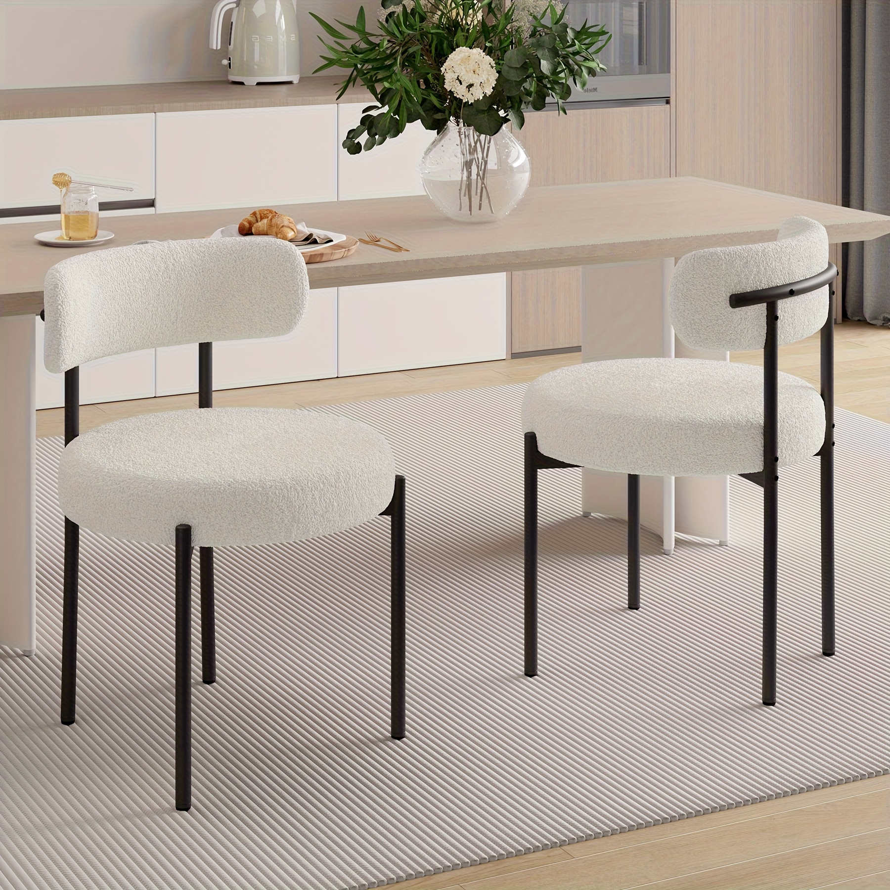 TEMU Juego de 2 sillas de comedor, silla de comedor redonda, con respaldo y cojín , asiento ancho , patas de metal, almacén local