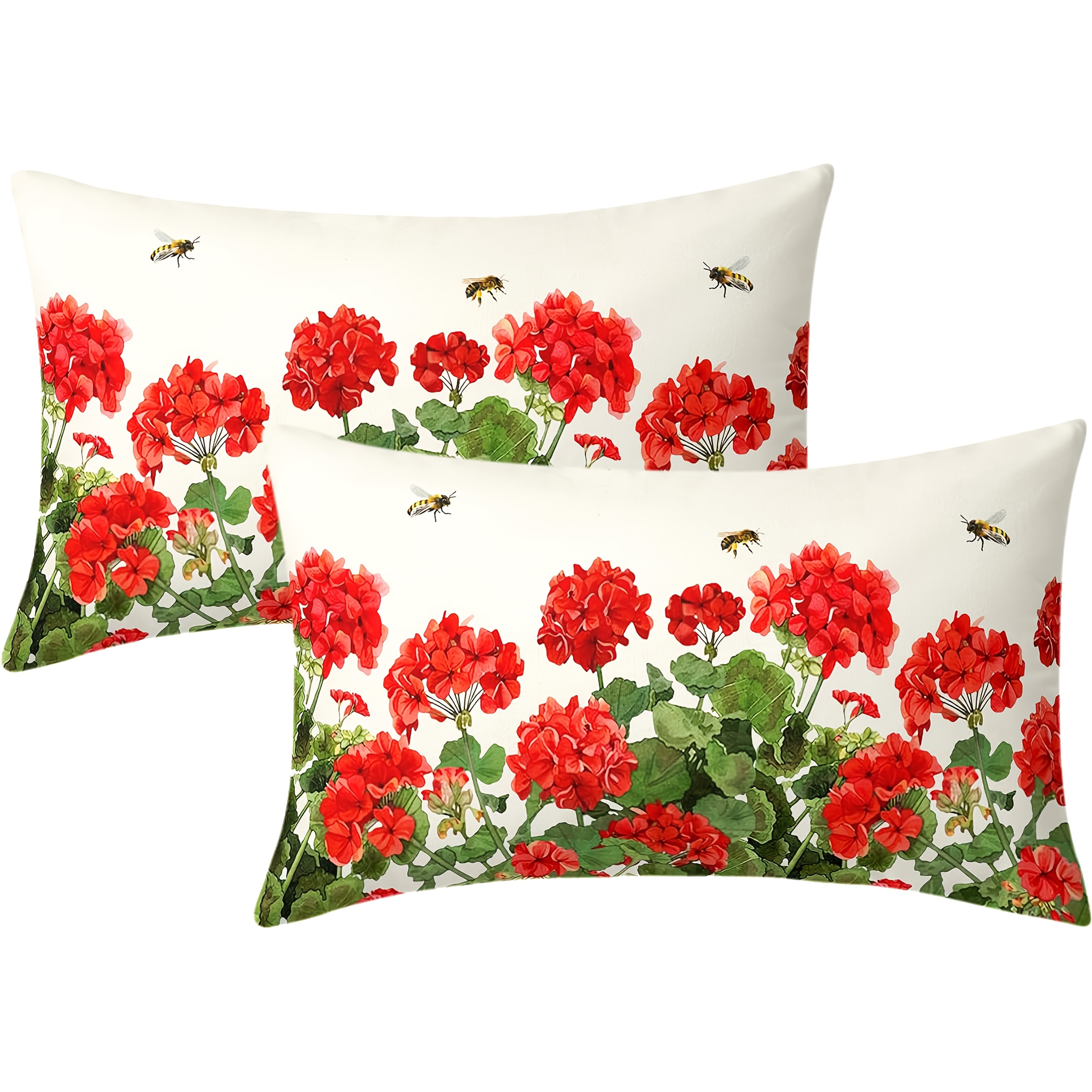 TEMU 2pcs, Linen Th Spring Summer Pillow Covers Geranium Watercolor Flowers Decorative Throw Pillow Covers Famliy Indoor Decoration For Room Couch Sofa Bed(single Side, No Pillow Core)