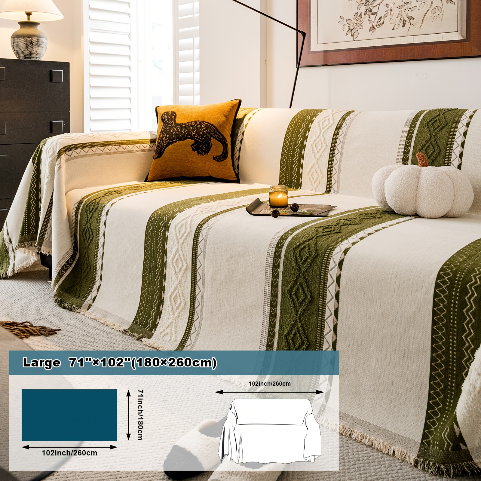 Wilderness Chenille & Faux Fur Blend Sofa Throw, Bohemian Style