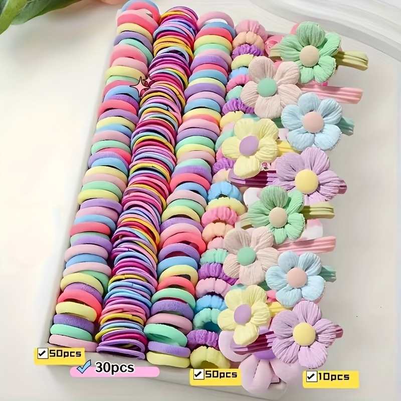 Image of 140pcs/set Cute Flower Hair Additions Set, Including 3d Flower Hair Clips And Hair Ties And Hair Bands - Essential For Women' Styling, Sweet Image - Opp Bag, Easter, Mother's Day, 's Day