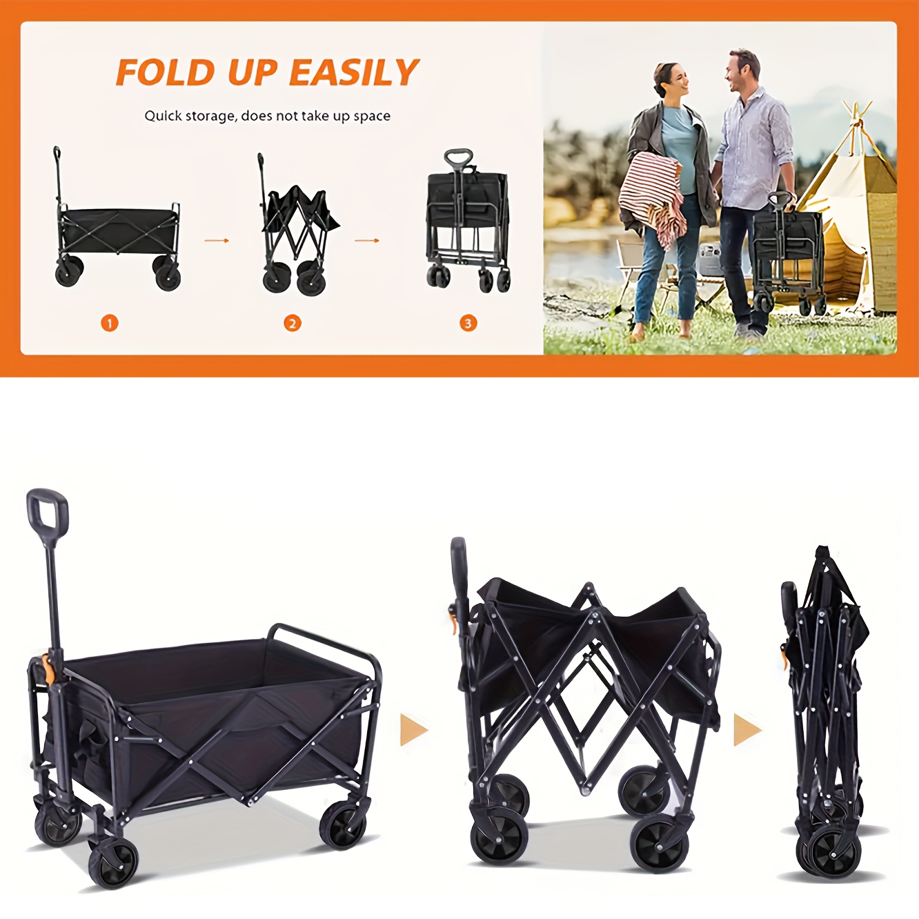 

Large Capacity Portable Utility Wagon, Folding Cart With Wheels And Handle For Garden, Camping, , Outdoor Use