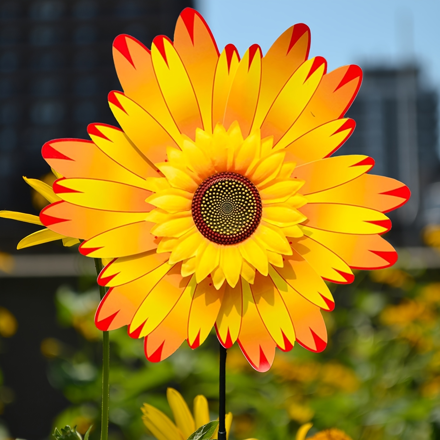 

1 Deco Sunflower Garden Stakes, 29" Metal Flower Yard Art With Shaking Head, Outdoor Lawn Patio Decor, Floor Mount, No Electricity Or Battery Needed, Wedding Theme