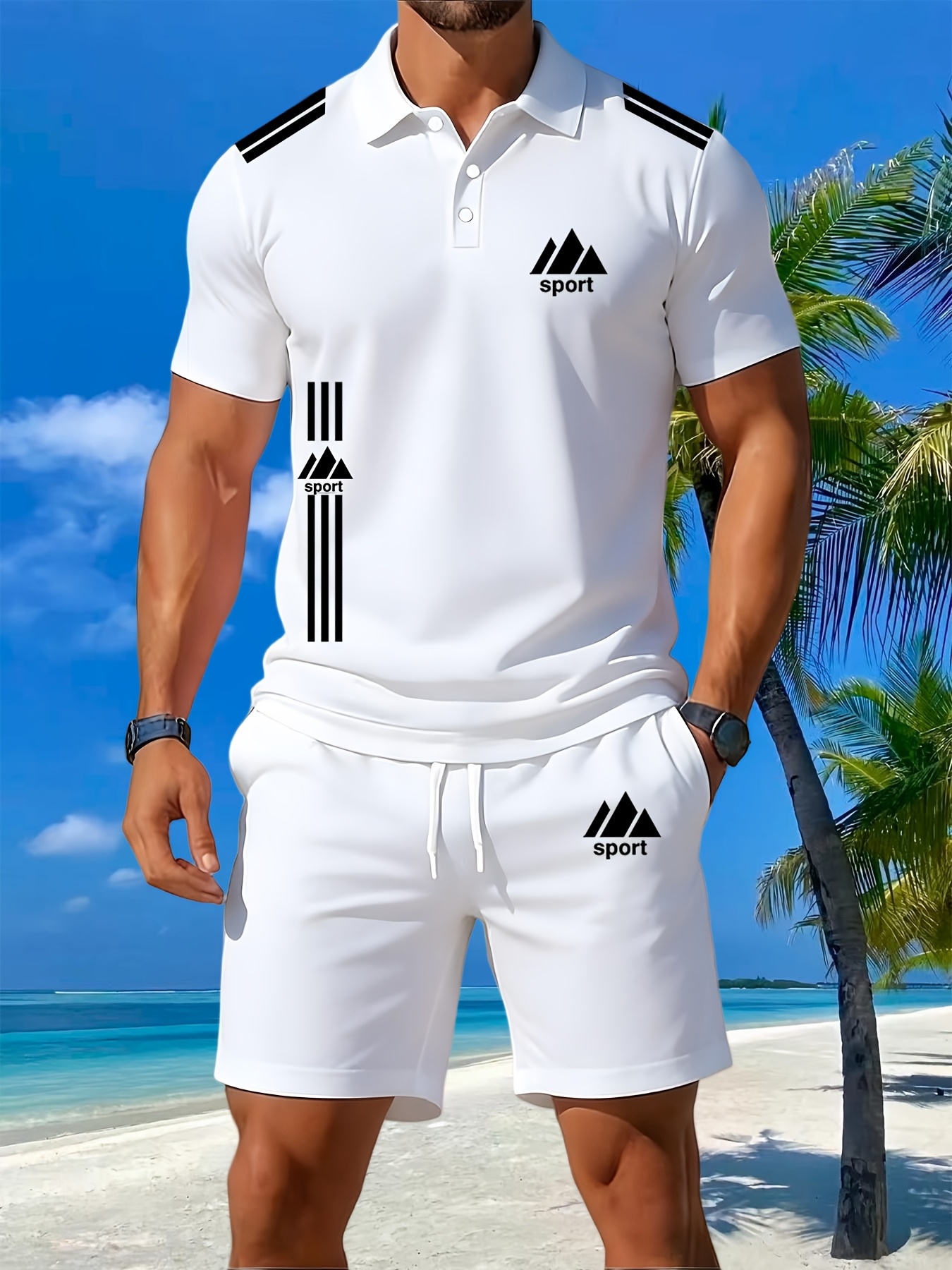 ensemble 2 pièces pour homme :   respirant et short, brodé   0