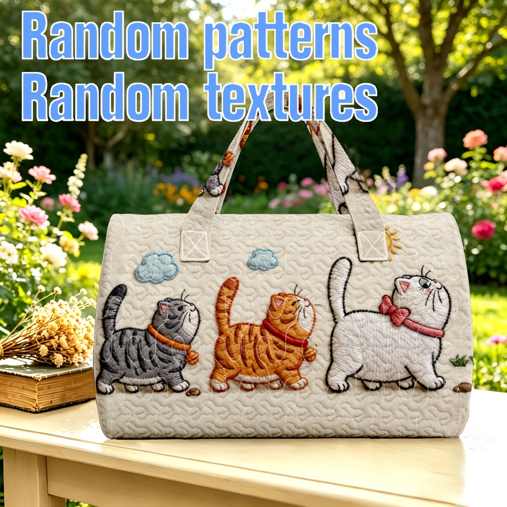 TEMU 1pc Quilted Travel Bag Featuring Fish And '5000' Symbol Pattern Beautiful Cream Beige Tote Handbag For Christmas And New Year Holiday Gift For