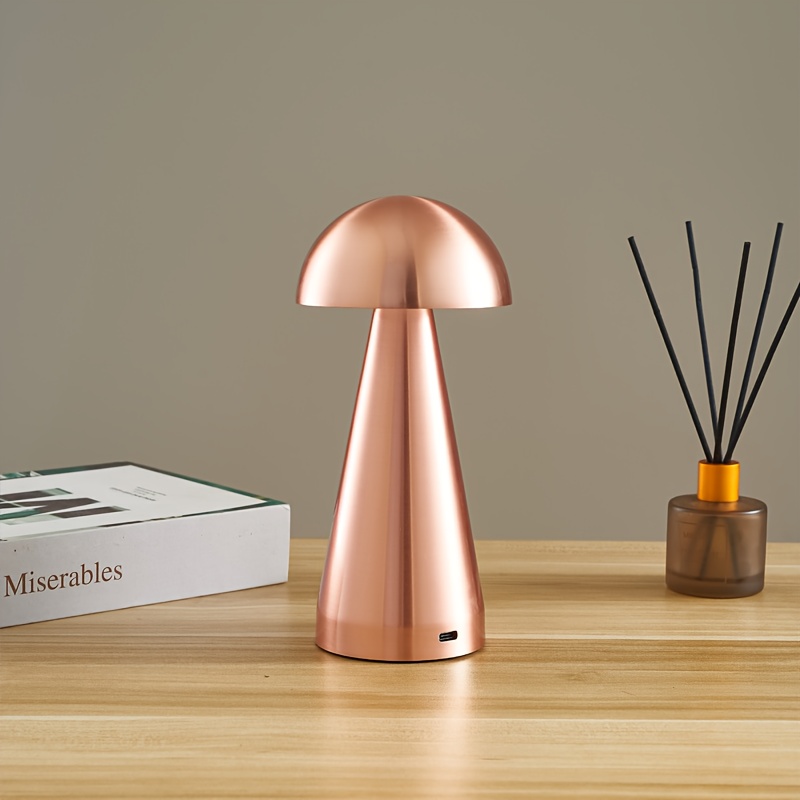 Wireless No-Drill Creative Metal Design Table Lamp, Cone Base Small Mushroom Bedroom Bedside Lighting Ambiance USB Night Light for Living Room Dining Bar Decor, Bedroom Bedside Lighting Ambiance, Living Room Ambiance, Modern Decor, Ambient Lighting
