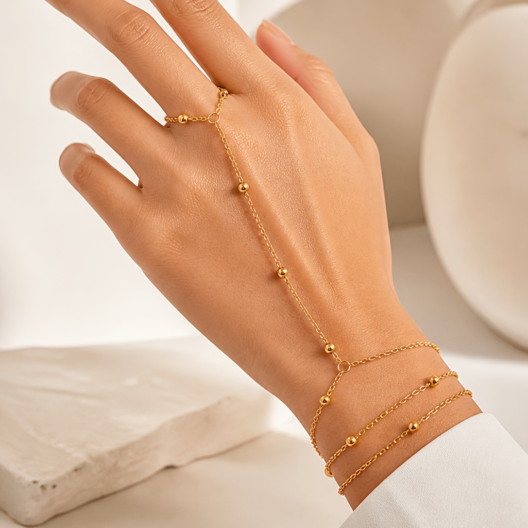 TEMU Ensemble de 2 pièces : Ensemble de bracelets et bagues empilables à maillons de chaîne faits à , ensemble de bracelets et bagues à maillons de