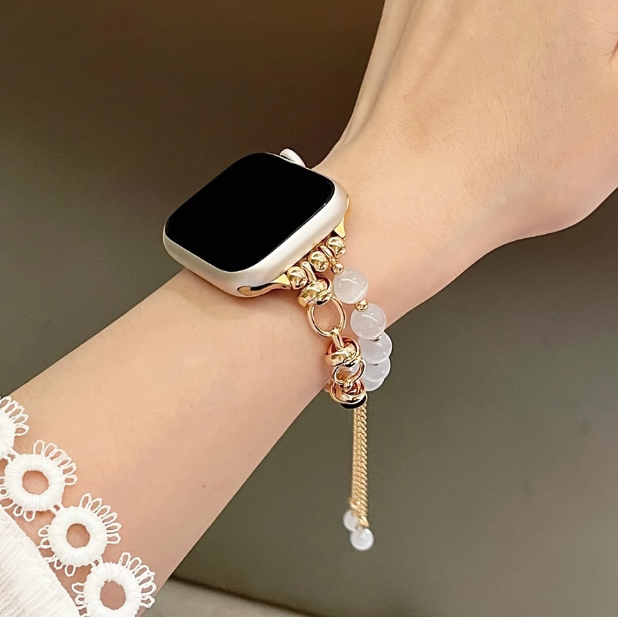 модные и аксессуары для ремешков iwatch, подходящие для watch ultra и совместимые с 6 5 1 с регулируемой длиной, женский ремешок с камнем кошачьего глаза в размерах 38 40 41 42 44 45 с ручными бусинами и застежкой, детали 3