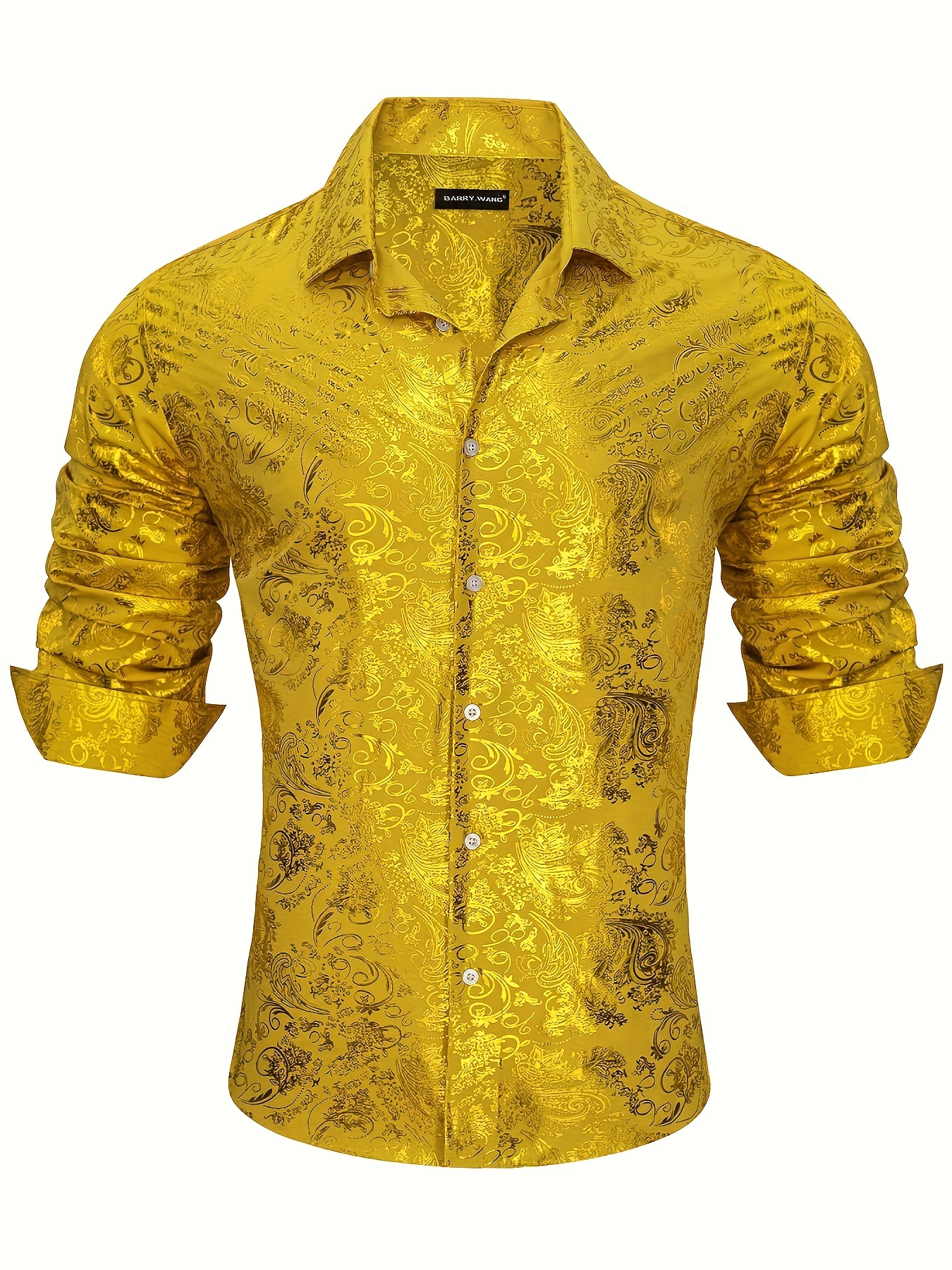 mens dress shirts luxury floral pattern long sleeve button - Temu