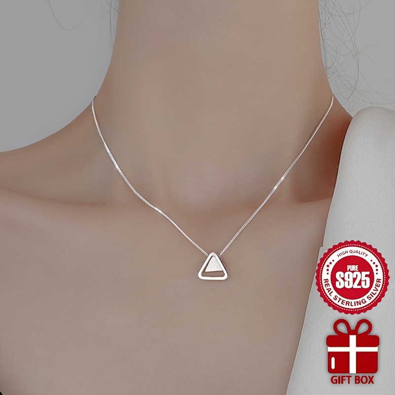 

Elegant 925 Sterling Silver Necklace, 18k Golden Plated, Simple Geometric Pendant, Hypoallergenic Clavicle Chain, , Anti-tarnish Gift Box Included, Ideal For Gifting On Valentine's Day