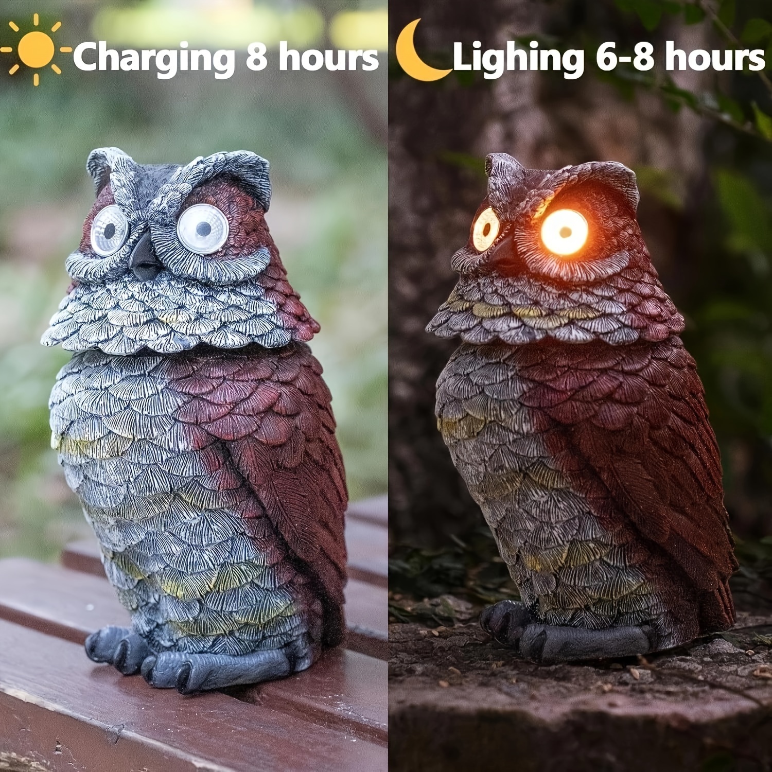 1pc garden owl statue rotating head owl decoys for garden yard outdoor resin owl figurines with solar powered   to scare birds away outdoor owl decorations for patio yard porch lawn ornament gift details 0