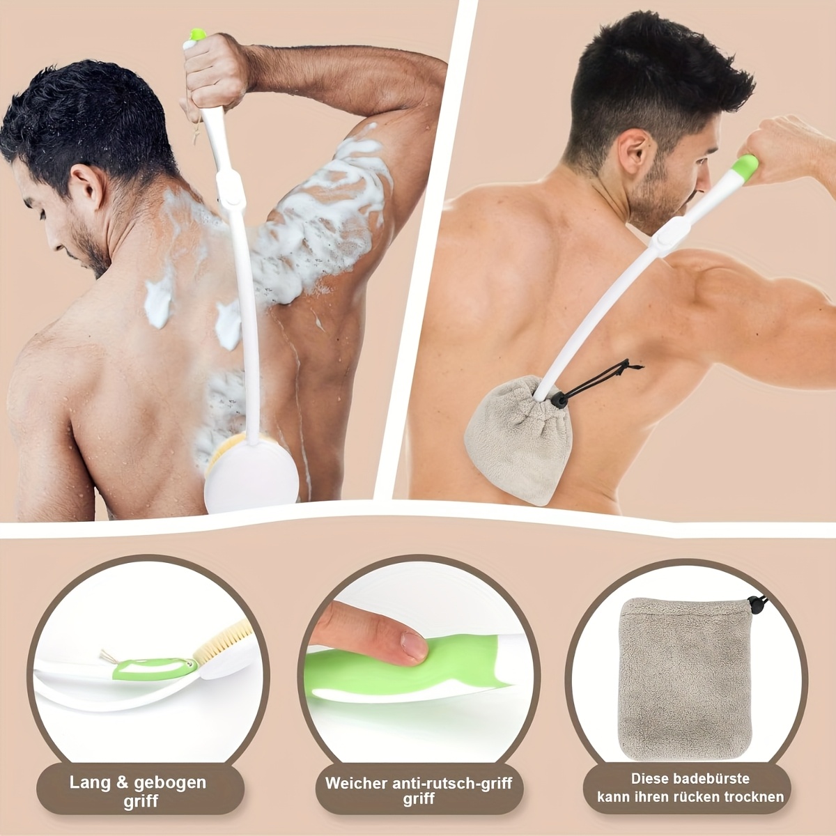 1pc back shower brush with long curved handle   back scrubber soft bath brush for back   reach areas elderly   women bath or shower use lightweight manual shower brush back scrubber for shower userfriendly design durable scrubbing pad Product details 3