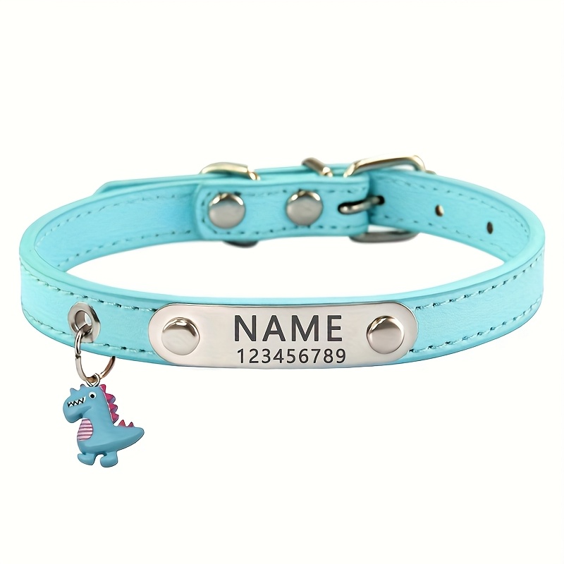 TEMU Collier pour chien personnalisé avec plaque signalétique gravée à la demande, charm dinosaure , collier pour animaux de compagnie en similicuir,