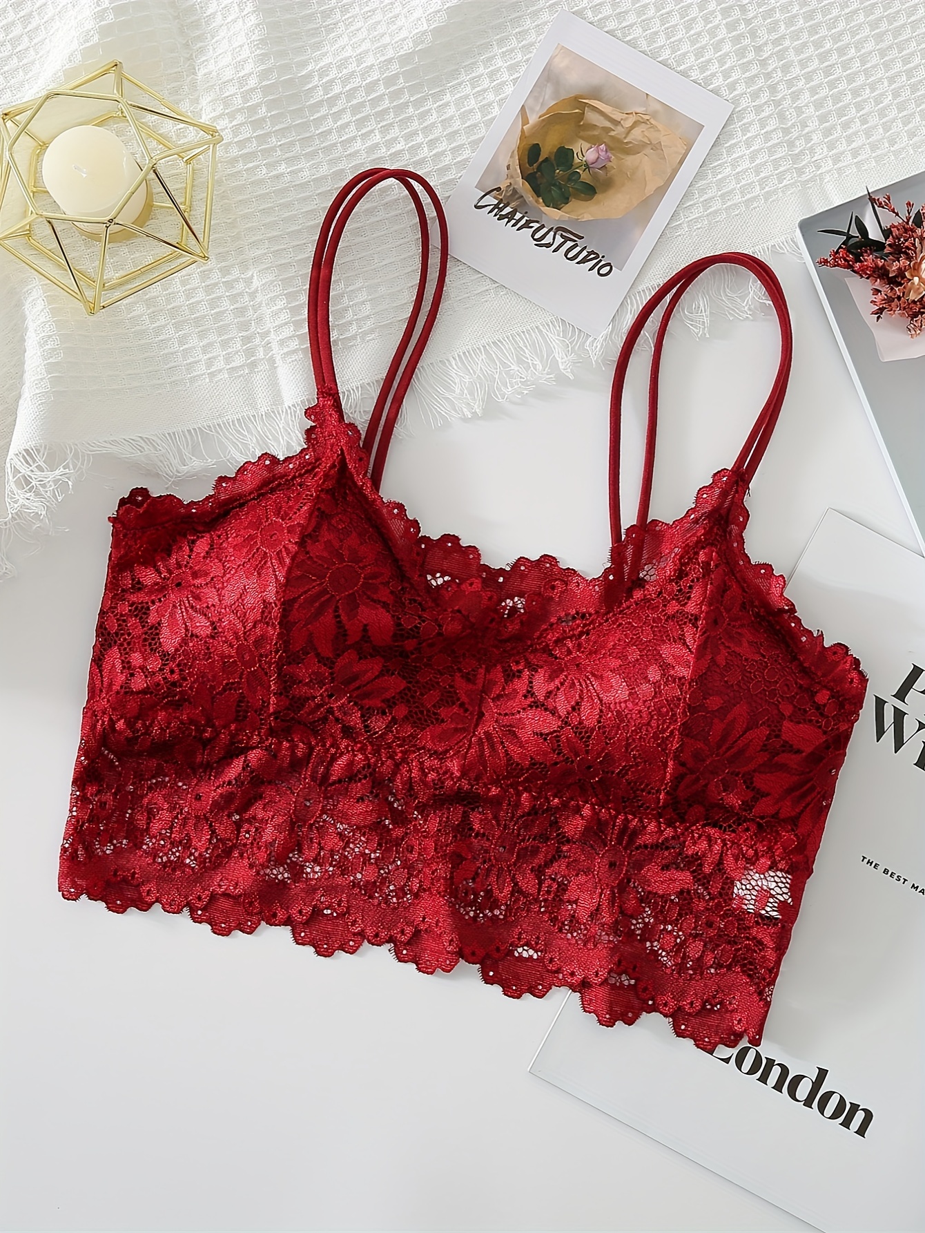 Women's Hollow Wrapped Breast Lace Cami Bras Anti slip Solid - Temu Canada
