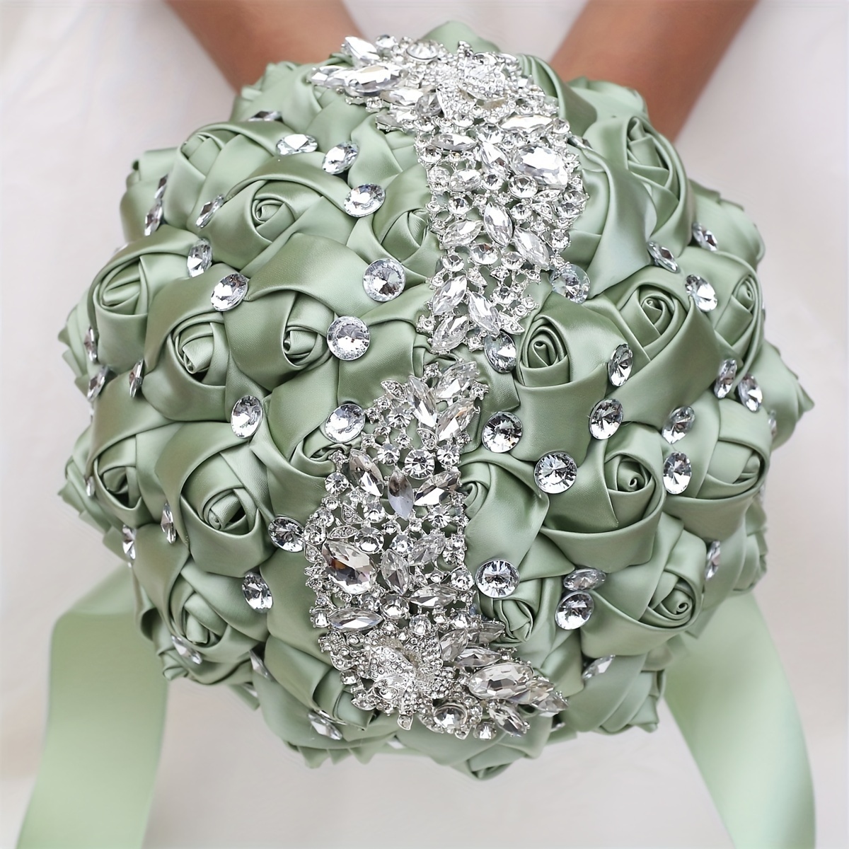 zamonaviy to'y buketi, porloq kristallar bilan, polyester va spandex, qo'lda ushlash uchun to'y gulchambari, w445 tafsilotlari 0