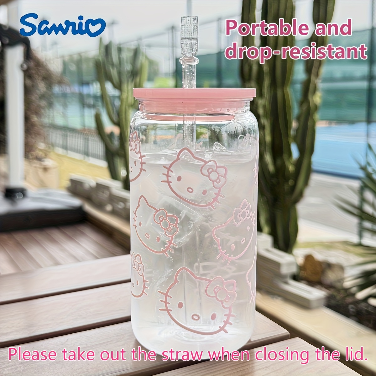 Hello Kitty Transparent Pc Water Bottle With Straw From , Perfect For . Adorable Kitten Design, An Ideal Birthday Gift For Her