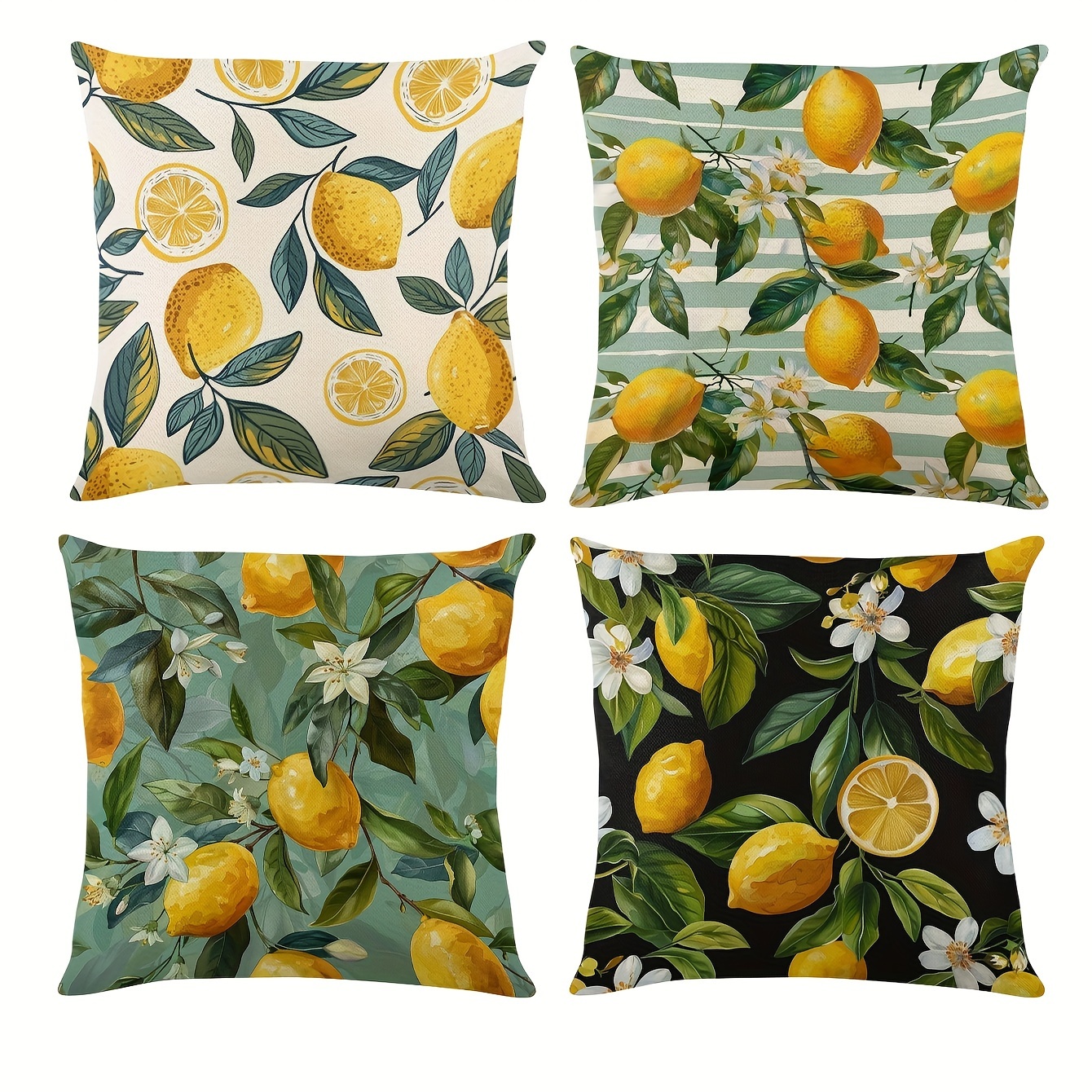 

4-pack Contemporary Lemon Cushion Covers 17.72x17.72 Inches, Modern Style Linen Throw Pillow Cases, One-sided Print, Soft And Comfortable Square Home Decor Pillowcases (pillow Core Not Included)