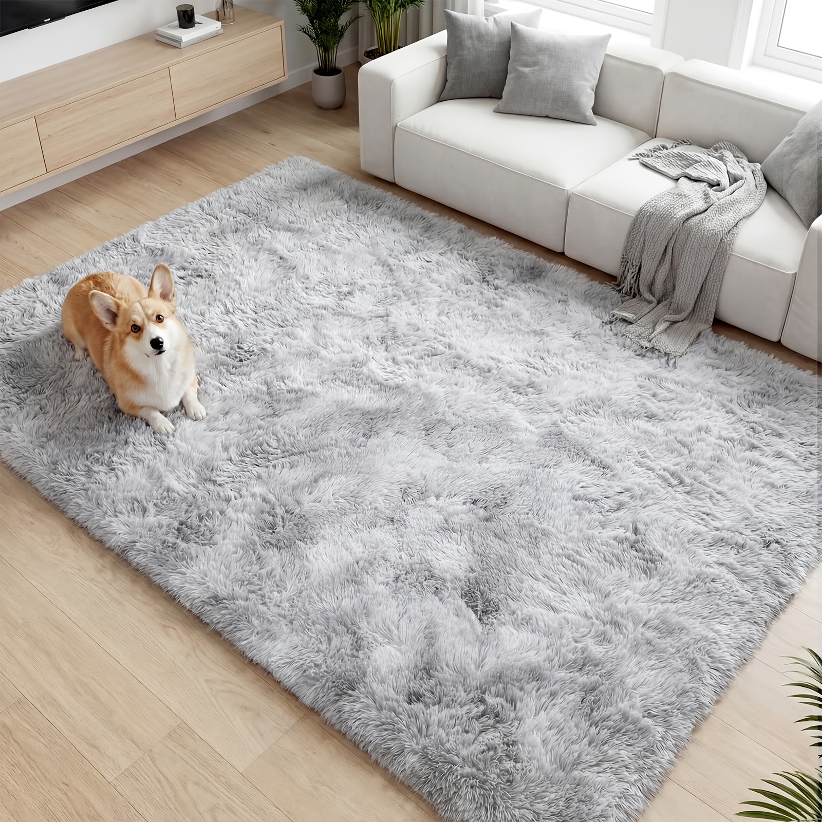 TEMU Tomnk Soft Crystal Long Pile Rug, Velvet Shag Rug For Living Room Bedroom, Non-slip Machine Washable Rectangular Rug, Bedroom Rug, Cozy Decor,