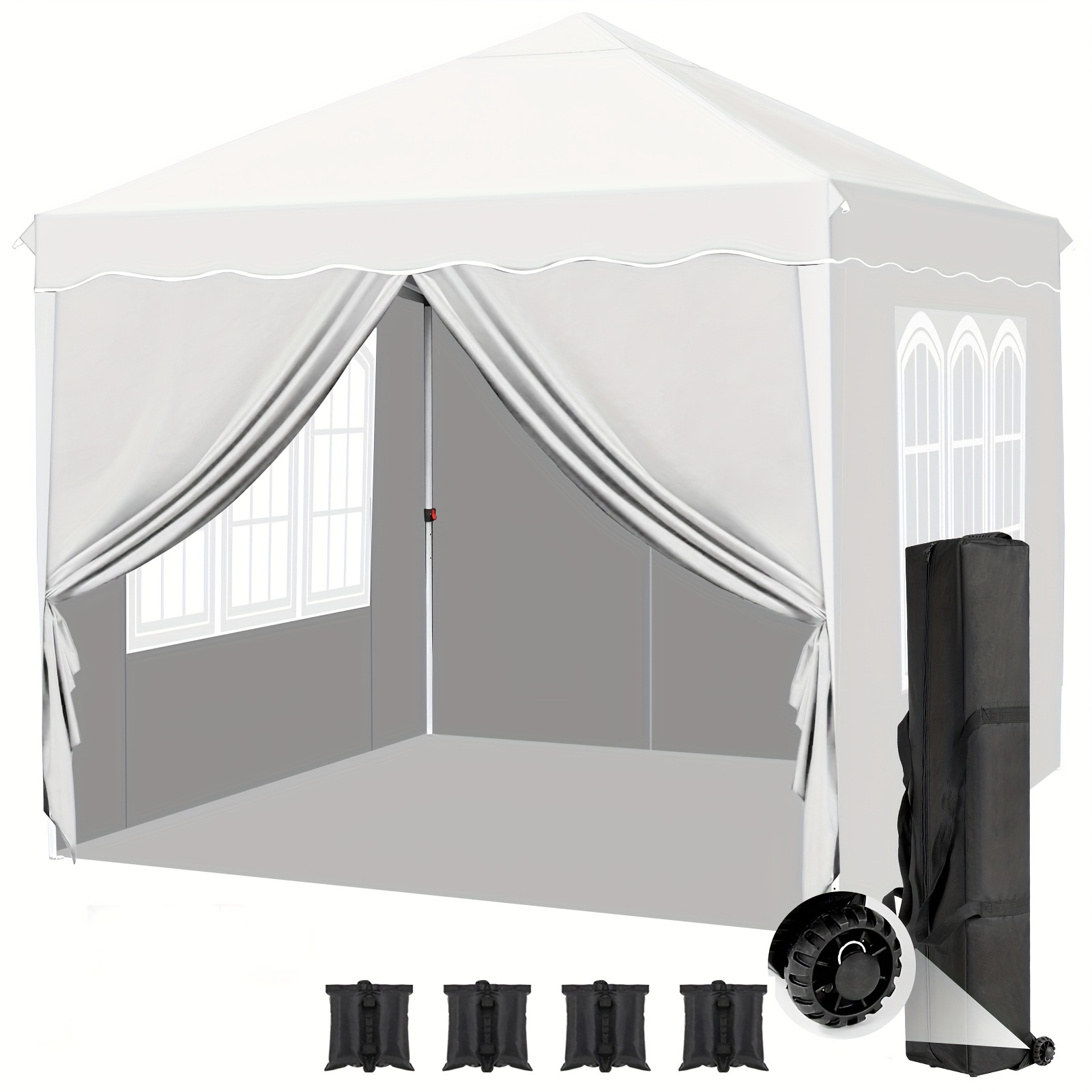 

Pop Up Commercial Instant Canopy Tent, 10x10 Outdoor Fully Waterproof With 4 Removable Sidewall, Heavy Duty Party Events Camping Beach Canopies, Upgraded Removable Wheel Bag