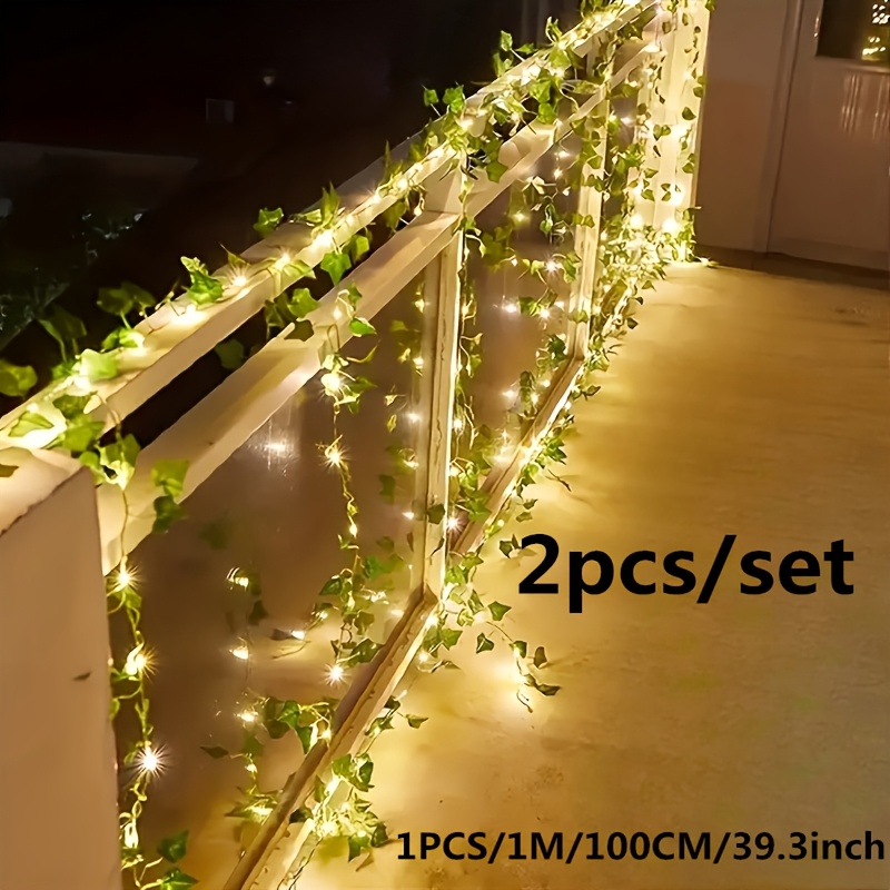 TEMU 1Mx2pz/2Mx2pz/Set di luci LED realistici a forma di di edera - Decorazioni per interni a batteria per matrimoni, feste, casa - Nessun cablaggio