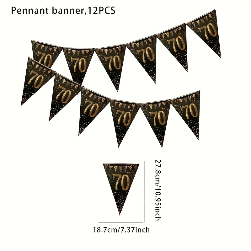9.84 Feet Long 12pcs 70th Birthday Party Decoration Triangular Flags, Black And Golden Banner Triangular Flags Party Additions, Suitable For 70th Birthday And Wedding Anniversary Party Decorations