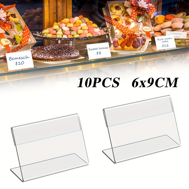 

10-pack Acrylic Price Tag Holders - L-shaped Transparent Sign Display Stands For Labels, Water-resistant, Ideal For Office & Dining Settings