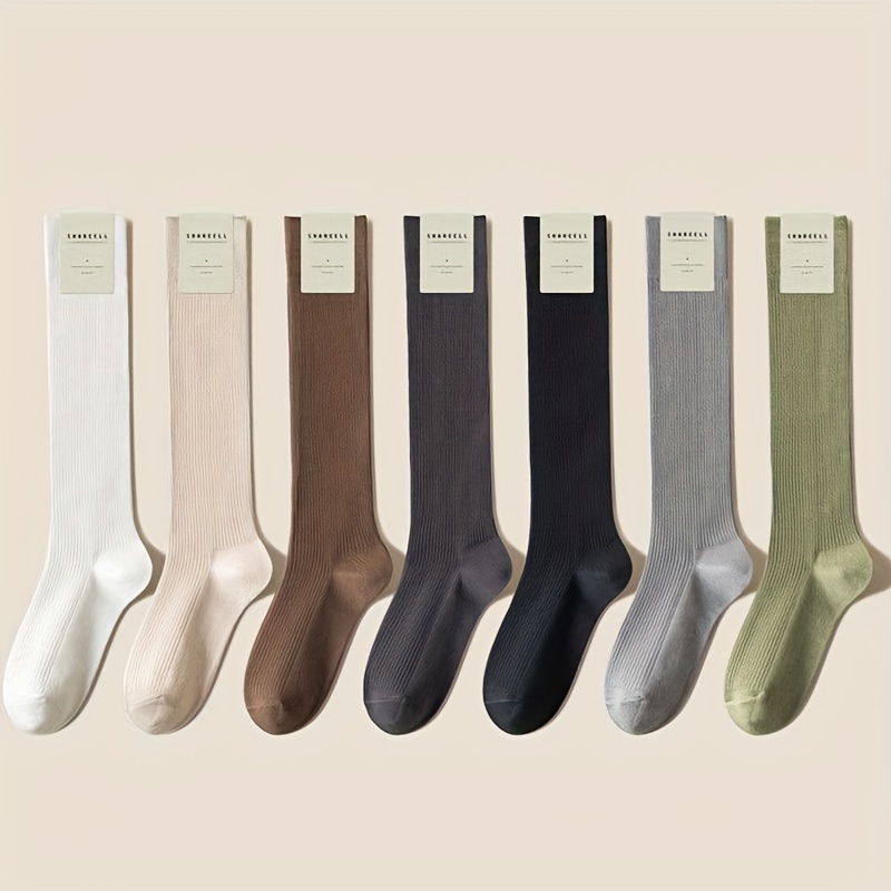 

1 Pair Solid Calf Socks, Simple Comfy & Breathable Knee High Socks, Women's Stockings & Hosiery