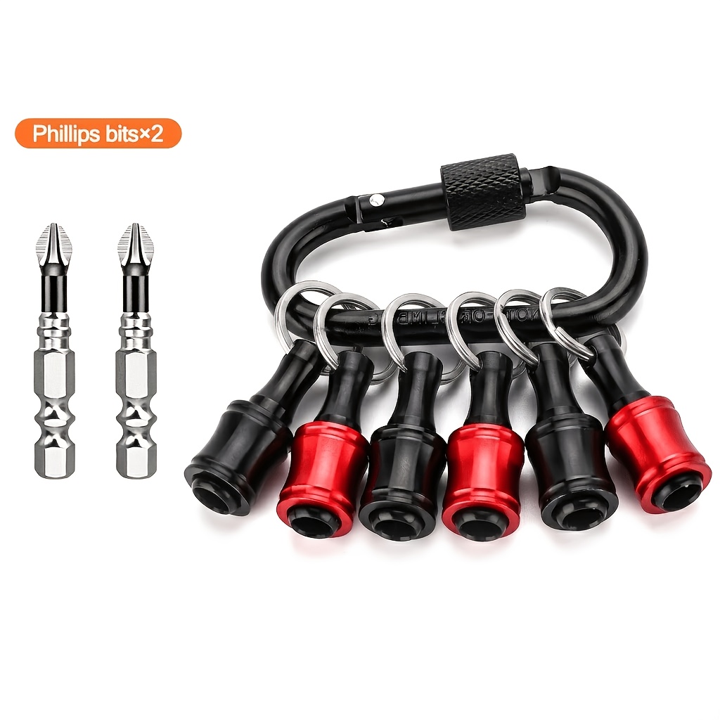 TEMU 8pcs Push To Unlock Bit Holder Keychain, 1/4 Inch Hex Shank Aluminum Alloy Quick Change Extension Bar Including 2pcs Cross Screwdriver Bits,