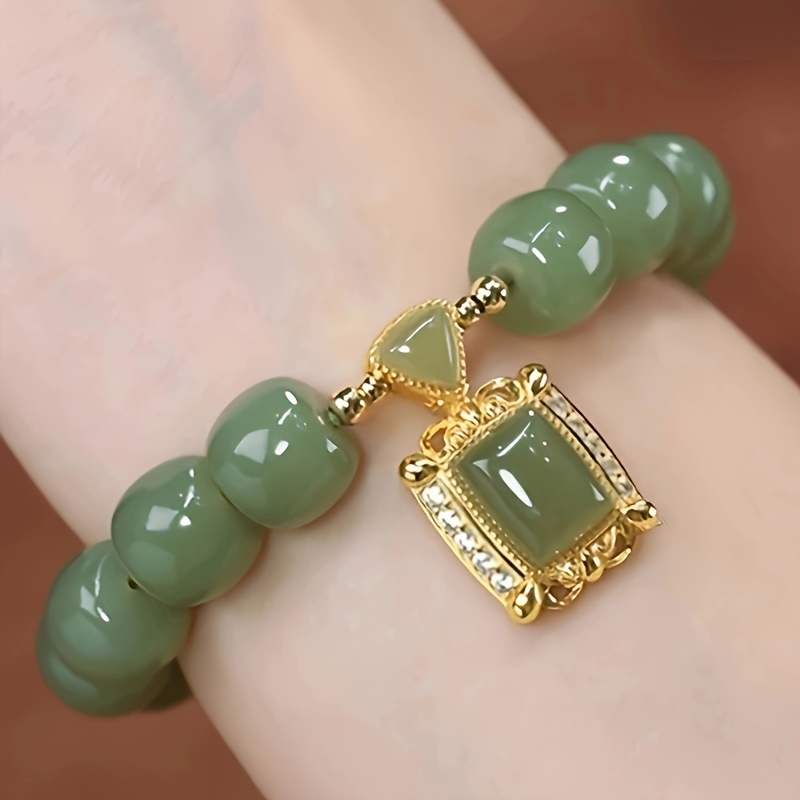 

1pc Green Beaded Bracelet Elegant Hand Jewelry Decoration Chinese Style