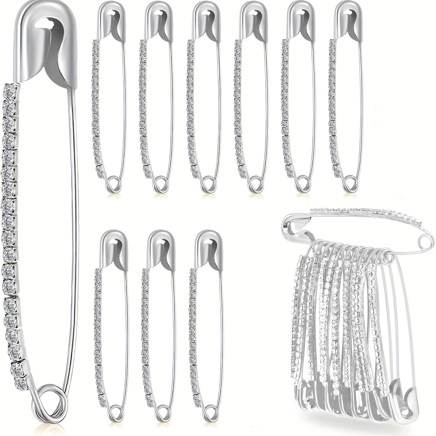 Image of Set Of 10 Golden Safety Pins Designed As Brooches, Perfect For Securing Sweaters, Shawls, And Other Accessories. Pins Are Ideal For Women, Suitable For Skirts, Scarves, , And Hats.