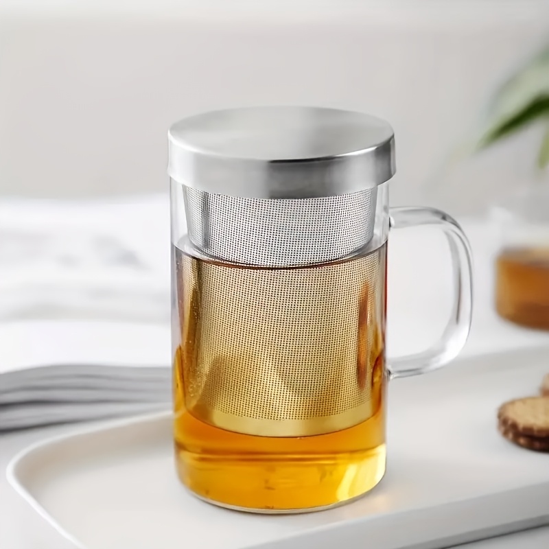 E-shop Borosilikatglas Teetasse mit Edelstahlfilter und Deckel, Loose Leaf Glas Teetasse 500ml