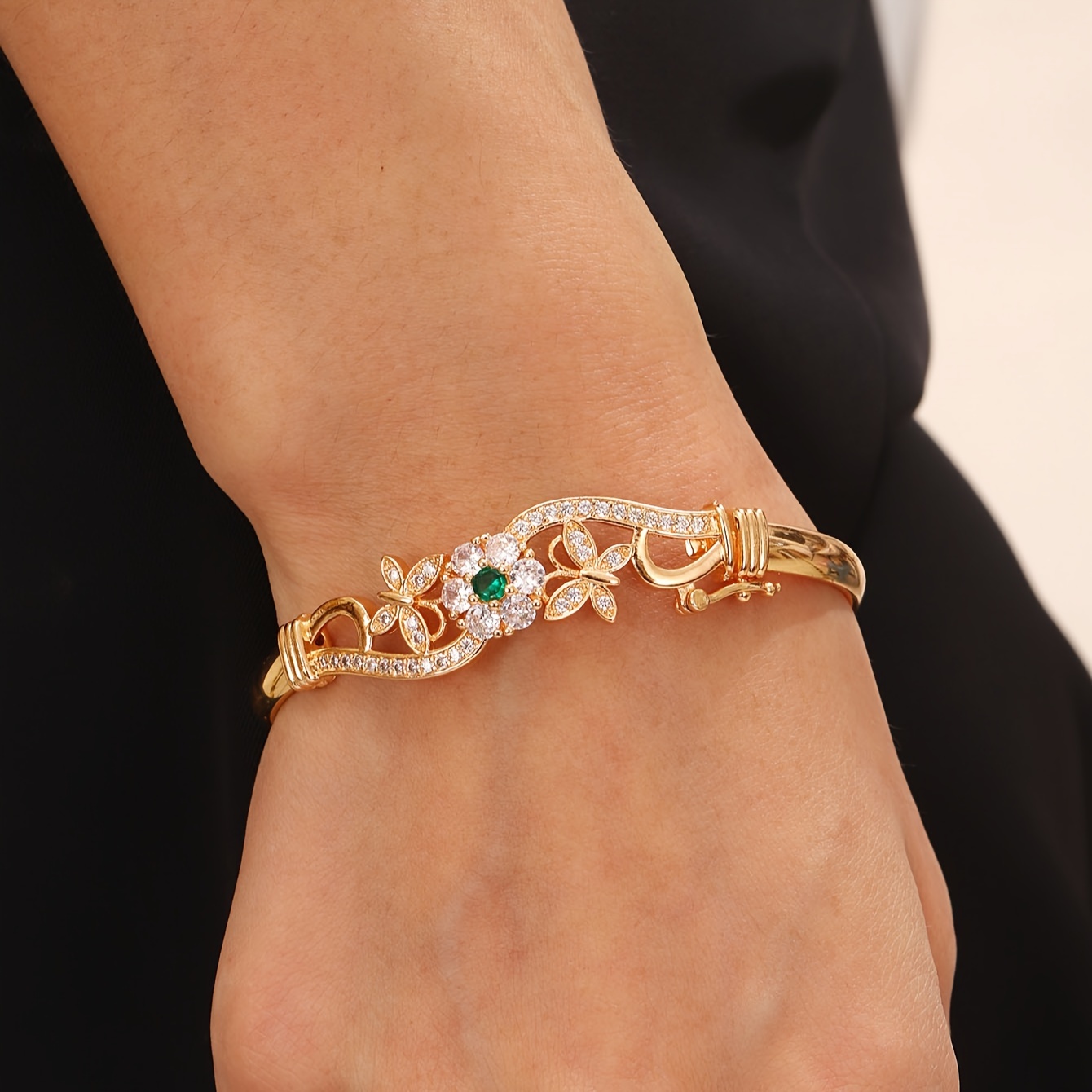 Stainless Steel Bracelet with Butterfly and Rhinestones