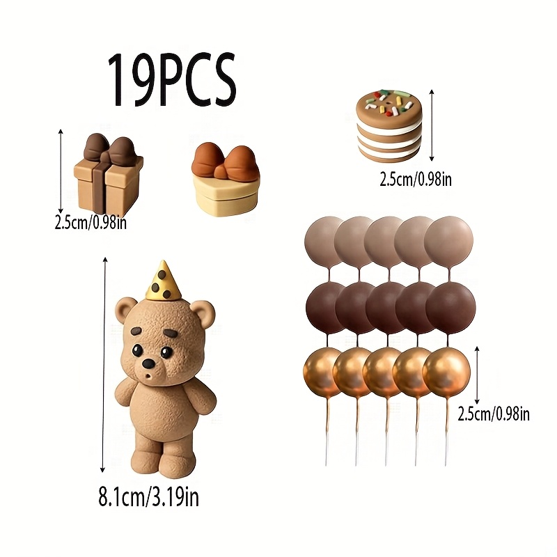 TEMU 19pcs Brown Bear Cake Decoration Baby Bear Shower Cake Topper Brown Balls Cake Topper Shower Birthday Cake Decoration For Halloween, Christmas