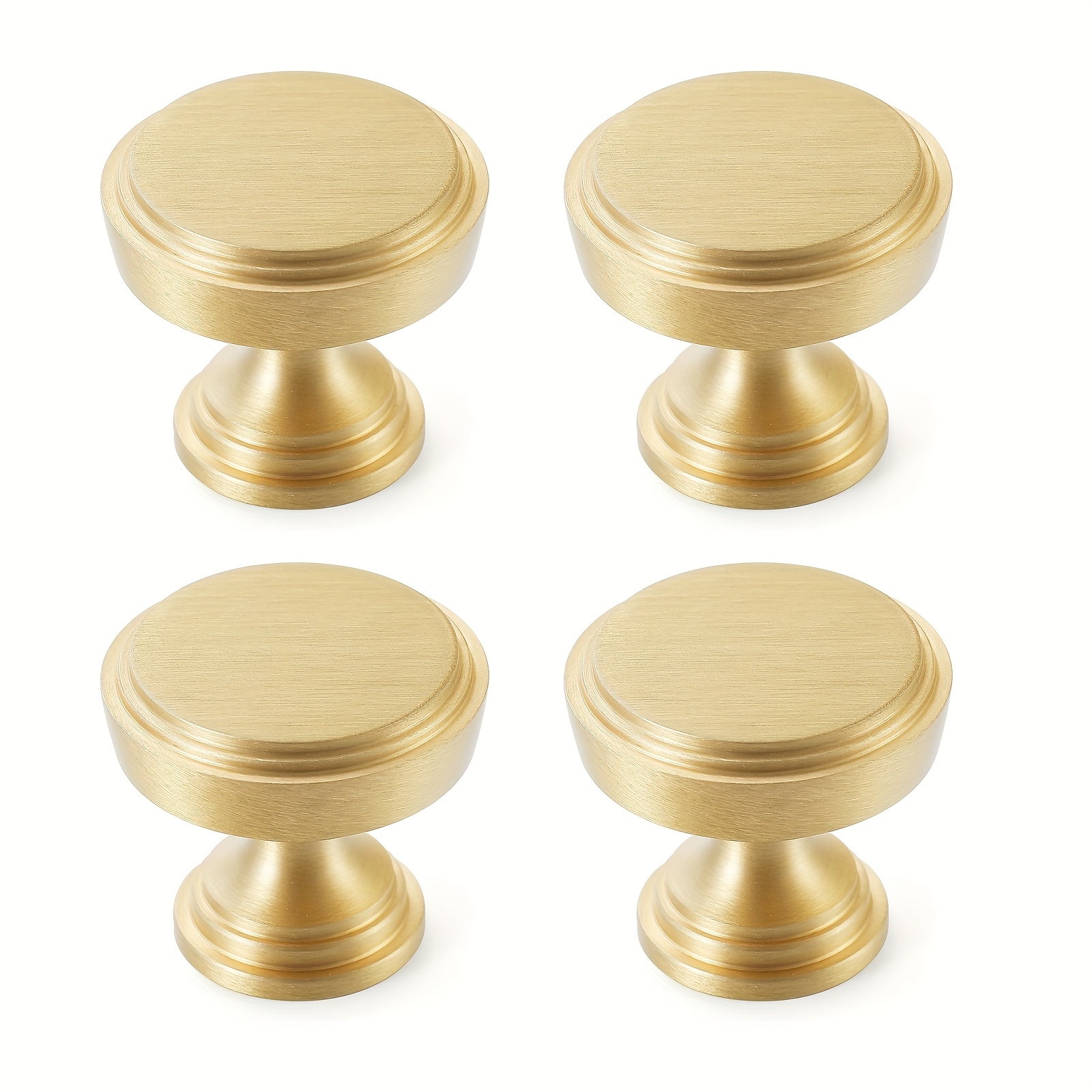 TEMU Set Of 4 Solid Brass Knobs For Kitchen Cabinets, Contemporary Golden Drawer Pulls For Dressers, Round Step Cabinet Handles With A Brushed End