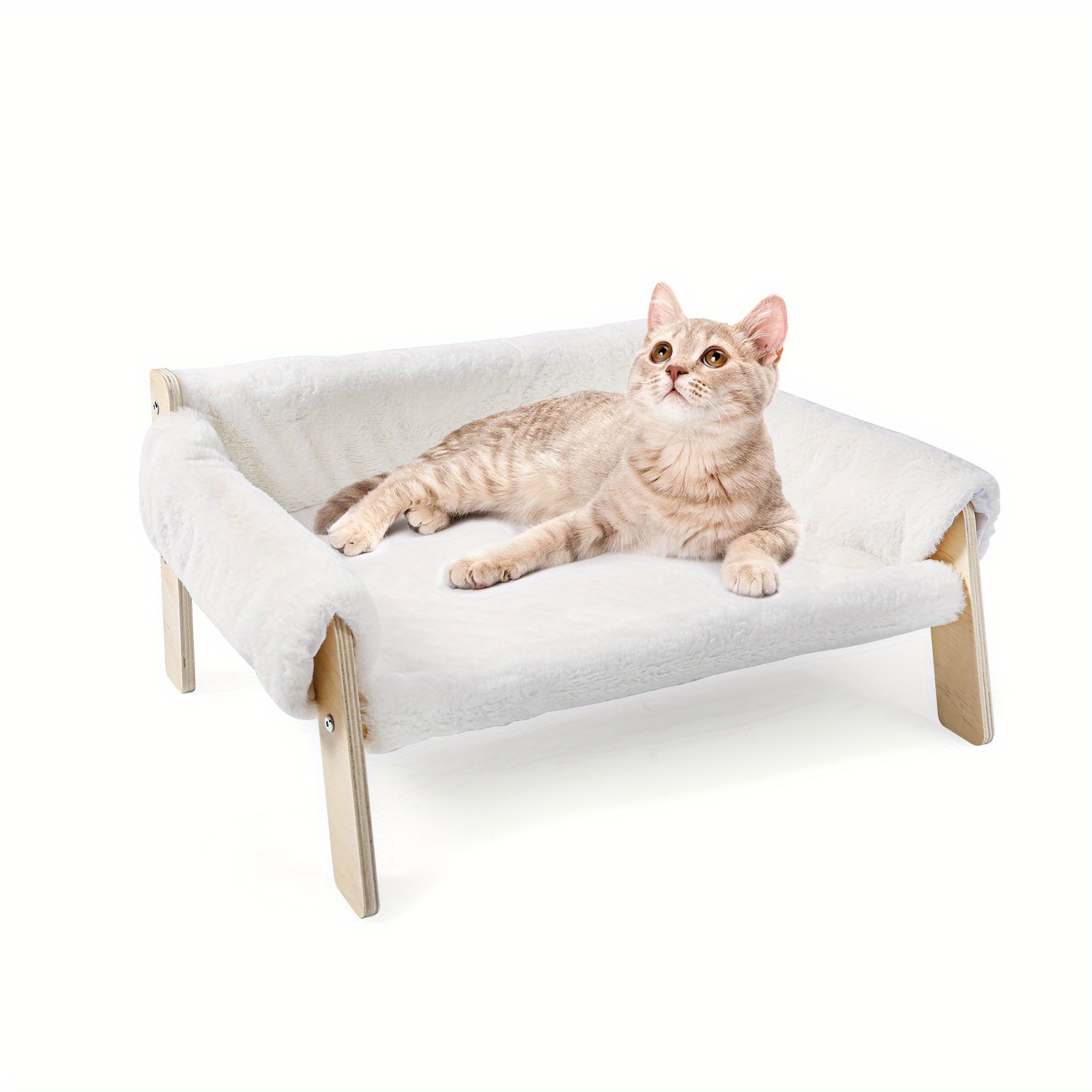 E-shop Katzensofa aus Holz mit abnehmbarem Matratzenbezug - Erhöhtes Haustier-Sofa für Katzen, Kätzchen, Welpen und kleine Tiere im Innenbereich -