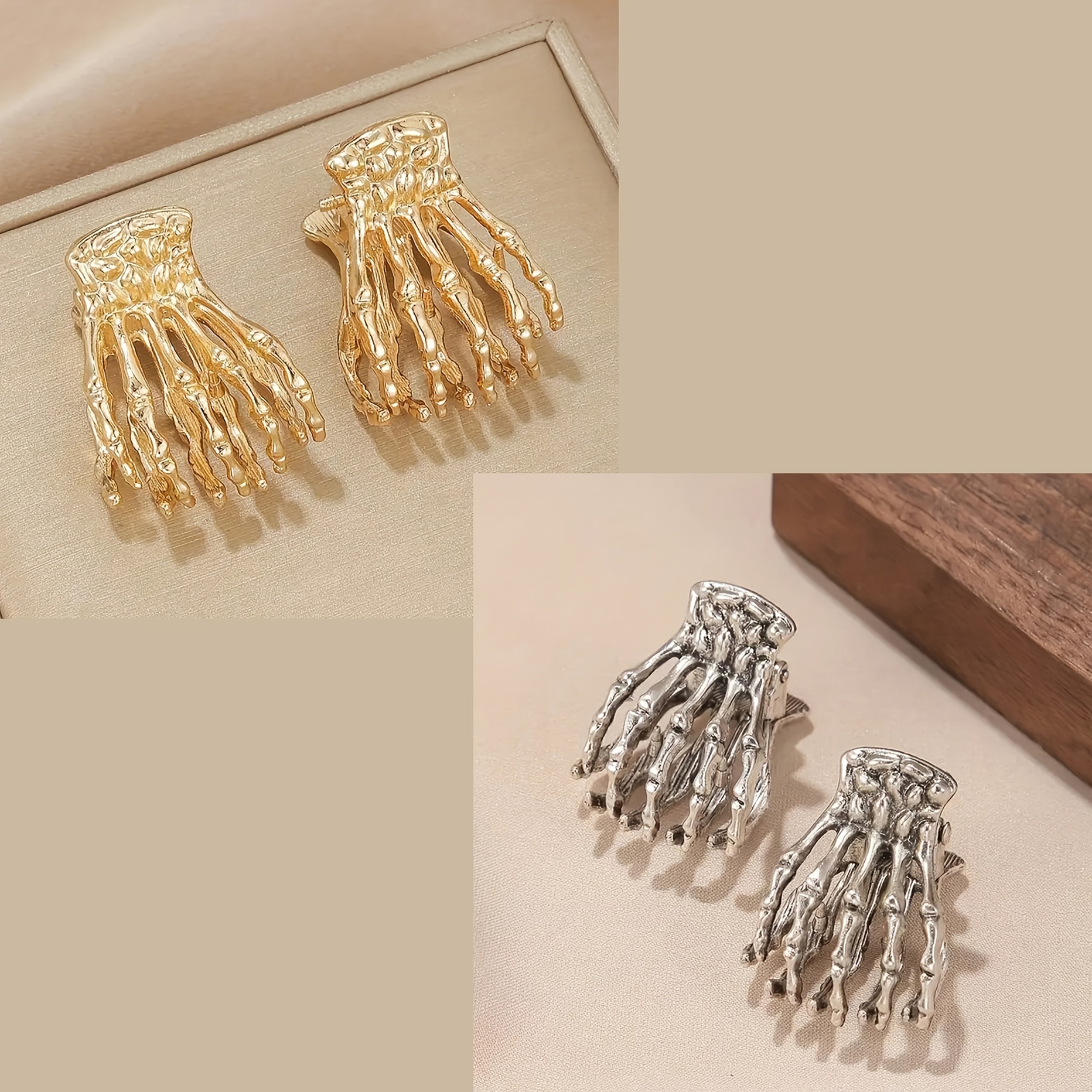 TEMU 4 pinzas para el cabello con forma de esqueleto gótico - Pinzas punk de garra de calavera para coleta, mini pinzas para el cabello para mujer,