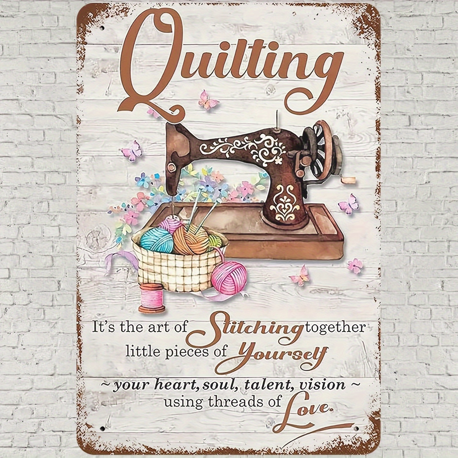 

1pc Aluminum Metal Sign, Vintage Sewing Machine , Stitching Inspirational Poster, Multipurpose Hanging Metal Tin Plaque For Home, Living Room, Bedroom, Craft Room, 12*8 Inches/ 30*20cm