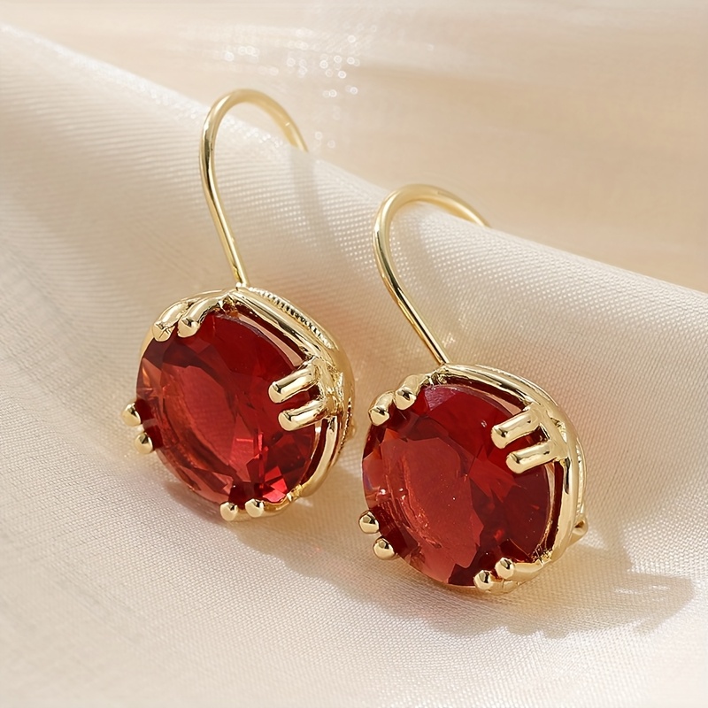 E-shop 1 Paar Funkelnde Granatrote Ohrringe, Synthetische Zirkonia-Einlegearbeiten, Eleganter Vielseitiger Schmuck für Frauen zu Festen Banketten