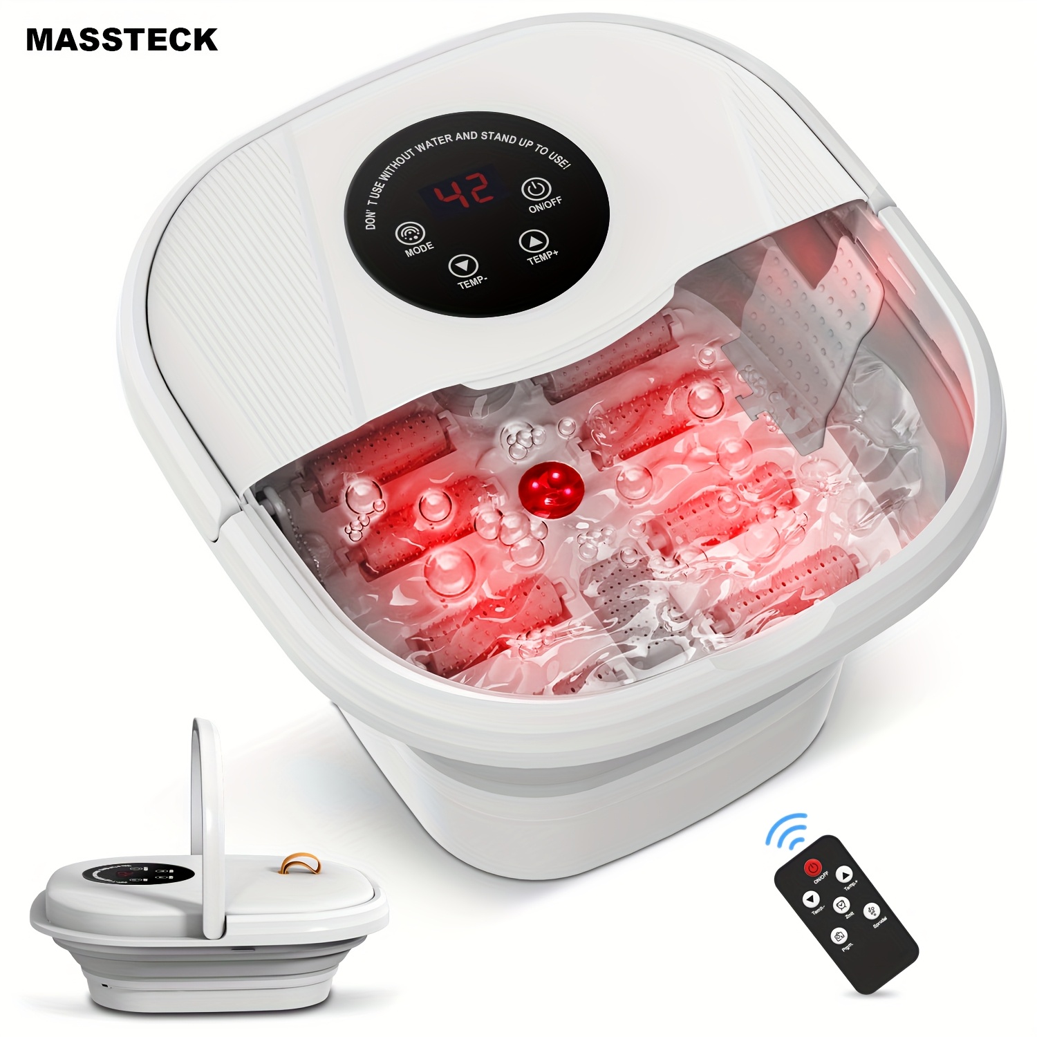 

Foot Massager With Heat, Bubbles And Red Light, 8 Massage Roller Pedicure, Foldable Portable Tub For Foot Soaker With Mini Acupressure Massage Temperature Control