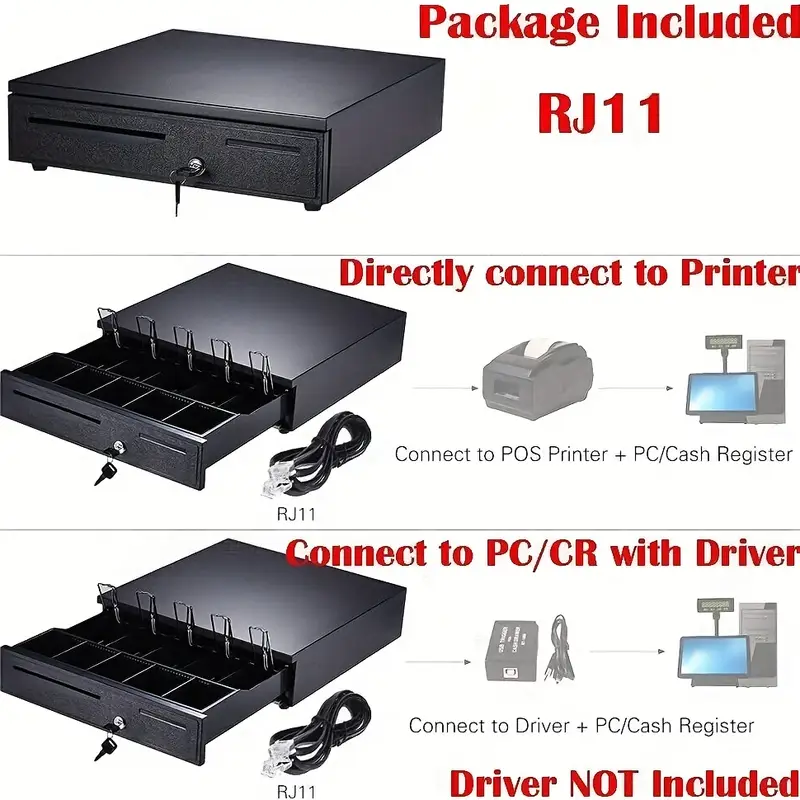 cash drawer heavy duty drawer box with 2 keys cash drawer register cash box with money tray and lock till drawer with 5 bill 5 coin removable trays auto manual open stainless steel cash box for point system businesses details 2