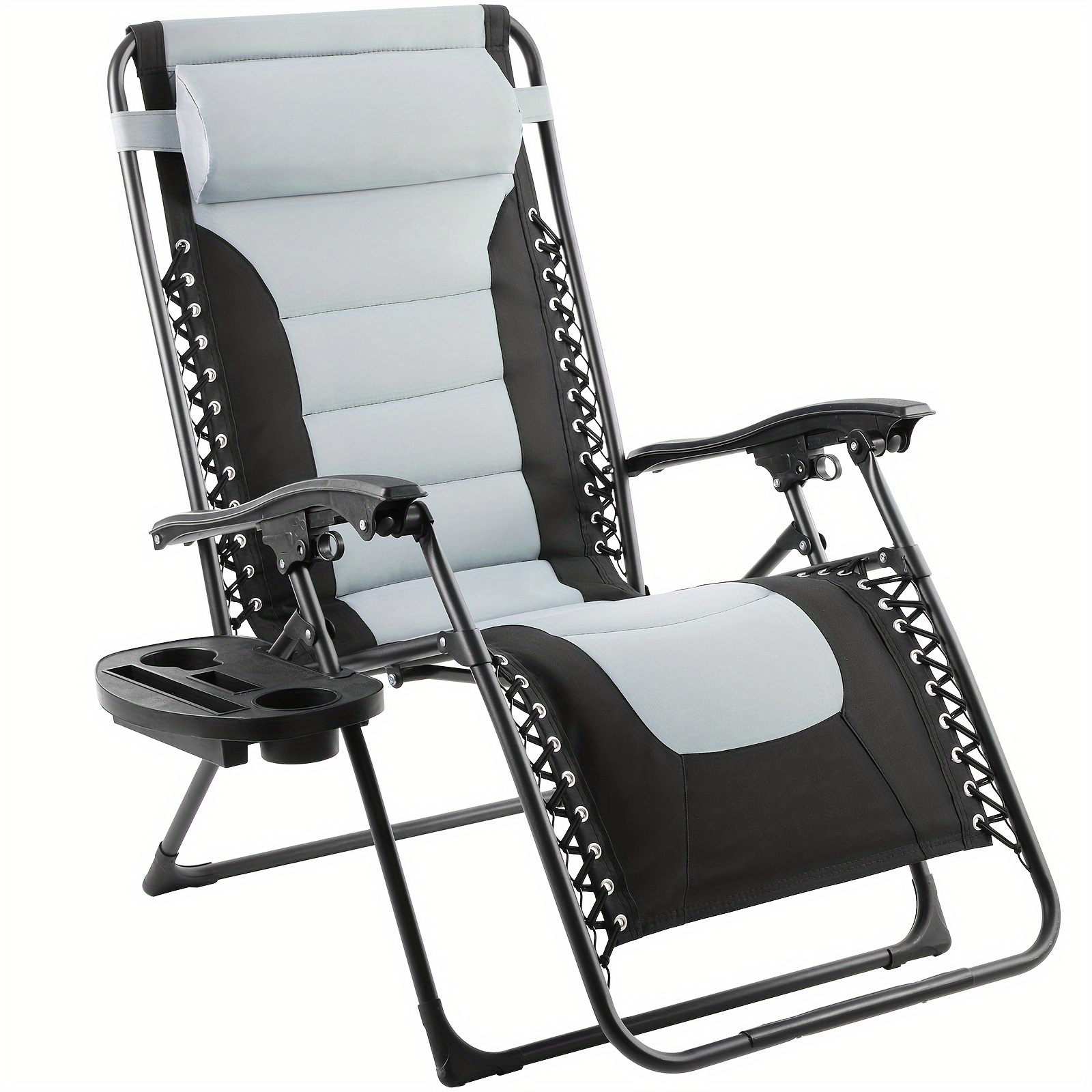 

Transat pliable, fauteuil d'extérieur zéro gravité avec porte-gobelet, chaise de jardin pliante extra-large avec dossier et appuie-tête réglables, charge max. 140 kg, piscine, terrasse