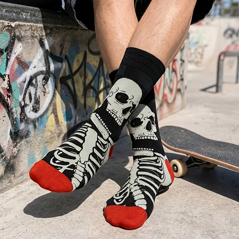 TEMU Chaussettes à motif de squelette d'Halloween pour hommes et femmes - Chaussettes à imprimé squelette intégral, adaptées aux fêtes d'Halloween et