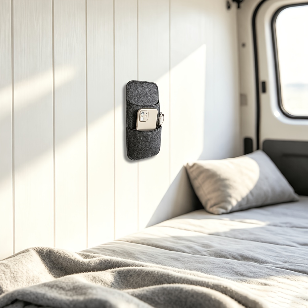 Image of Car Felt Hanging Storage Bag, Camping Vehicle Interior Wall Storage Pouch, Rv, - No Punching Required, Includes Adhesive Strip, Suitable For Phone, Glasses And Additions