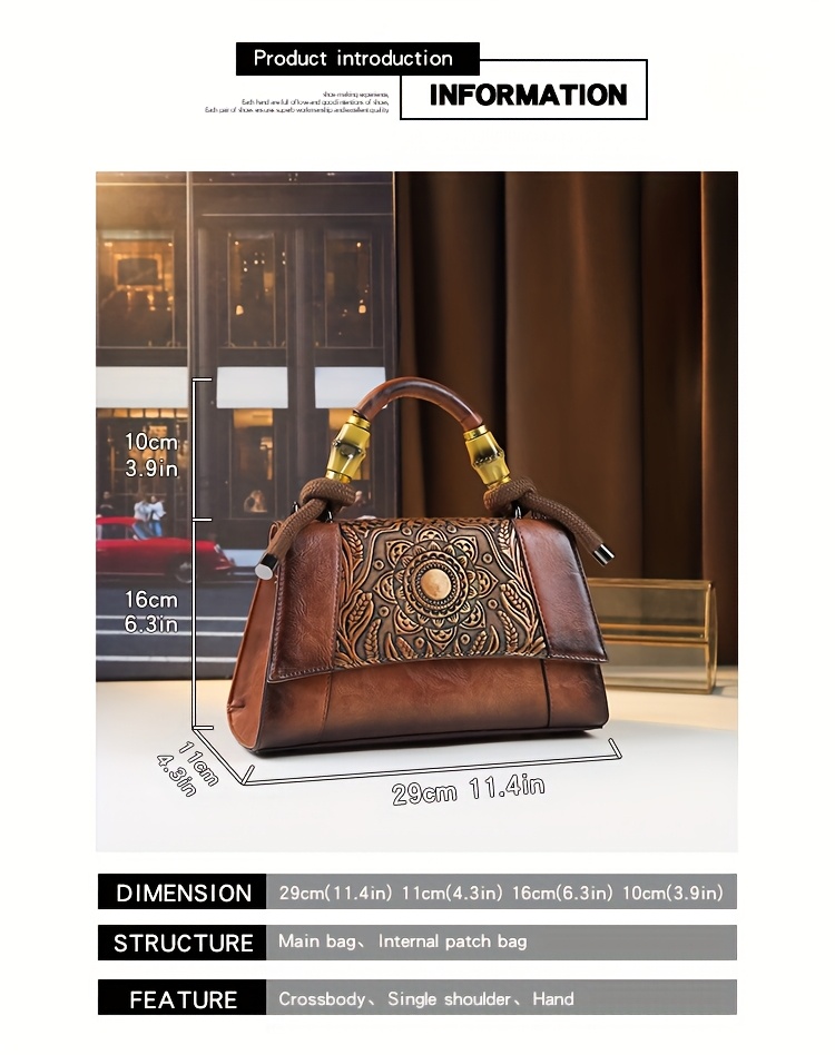 Red Vintage Sunflower Carved Bag worn as shoulder bag