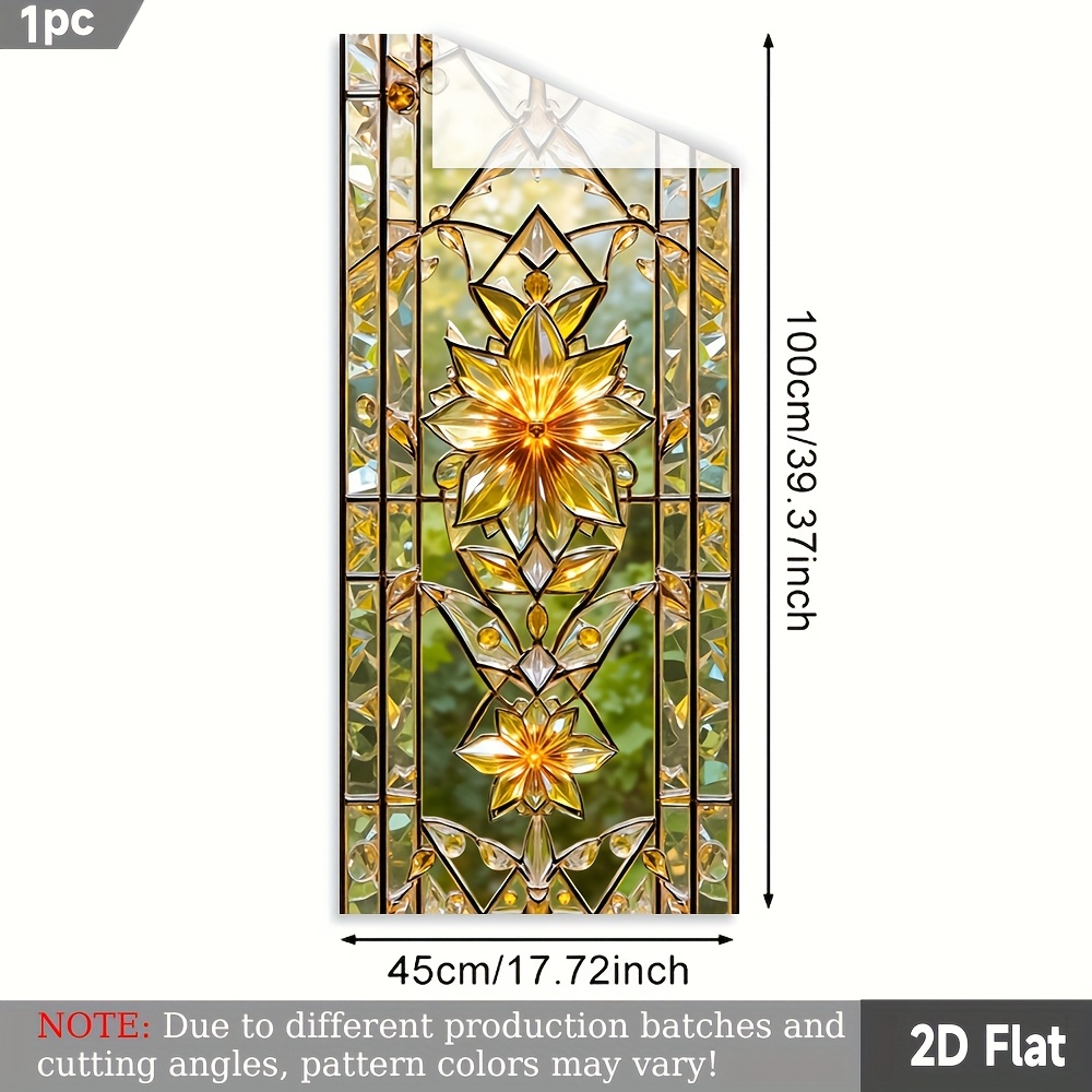 E-shop 1 Rolle Blumenglas-Design PVC-Fensterfolie, 2D Kunstdeko-Stil, statische Fensterscheibe, abnehmbar, wiederverwendbar, Datenschutz, einfache