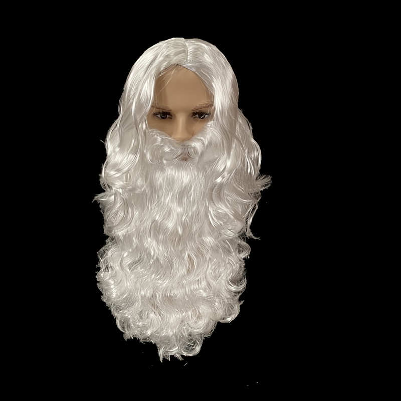 TEMU Santa Claus Costume Ultra-dense Santa Claus Head Mask Beard Wig White Big Beard Wig Set