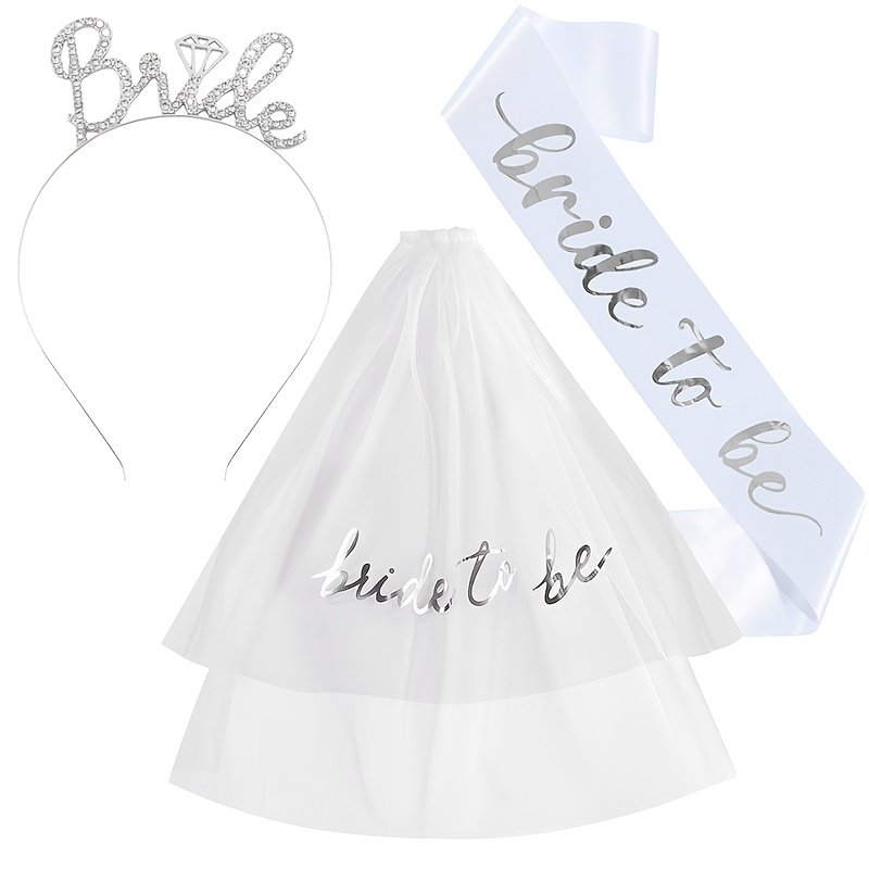 3pcs Bridal Veil With Sparkling Crown & Train - Wedding Veils Suitable For Weddings, , Bridal Showers - Accessory, Hand Wash Only
