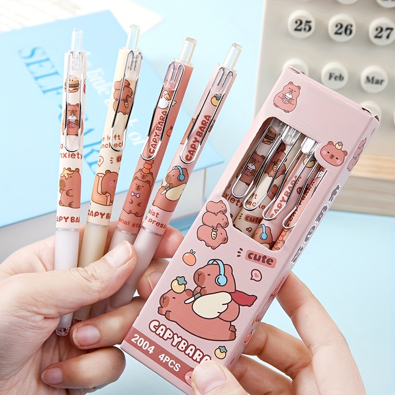 

Capybara Gel Ink Rollerball Pens Set Of 4 - Retractable Medium Point Quick-drying Black Ink (0.5mm) With Cute Animal Design - Durable Plastic Material