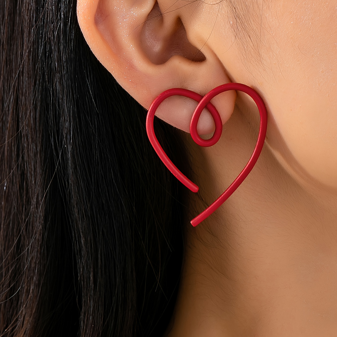 2pcs/set Elegant Romantic Red Drip Oil Design Heart Women's Stud Earrings, Suitable For Holiday Gifts And Daily Wear