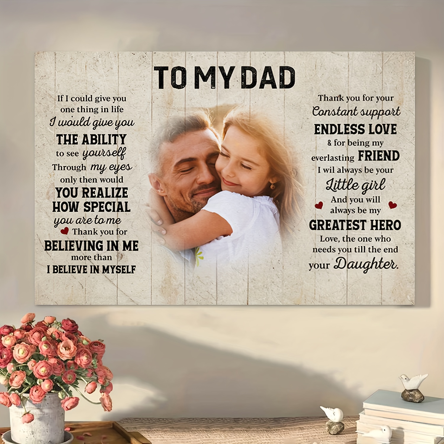 

Custom Wooden Framed Canvas Art - Personalized Photo Gift For Dad, Perfect Father's Day Present From Daughter Or Son, Unique Wall Decor 11.8x15.7 Inches